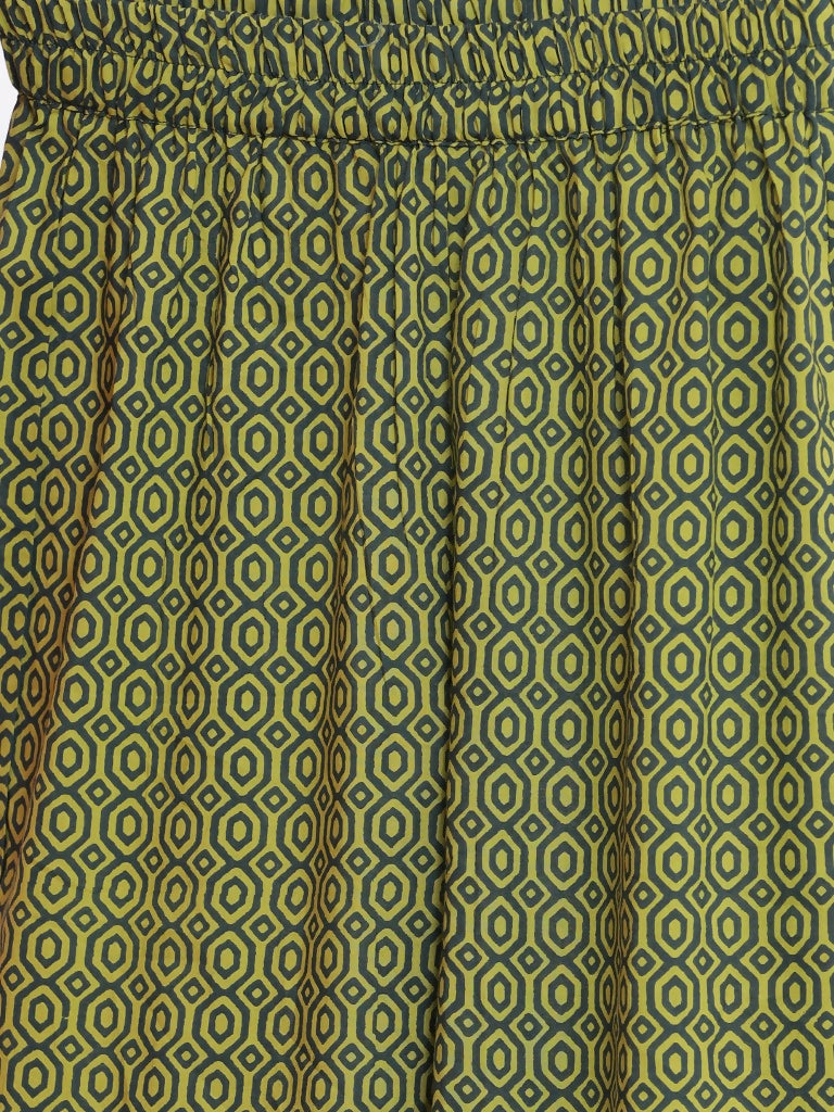 Miravan Women's Green & Yellow Floral Printed Pure Cotton Kurta With Sharara | Grocsy