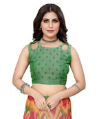 Vamika Pink Chiffon Brasso Bollywood Style Woven Saree (KARUNA GREEN) | Grocsy