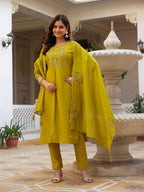 Pramukh Fab Mustard Color Viscose Mango Silk Kurta Set | Grocsy
