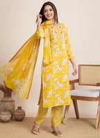 Prazu Fashion Yellow Printed Cotton Blend Festival Wear Salwar Suit | Grocsy