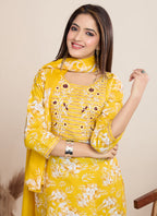 Prazu Fashion Yellow Printed Cotton Blend Festival Wear Salwar Suit | Grocsy