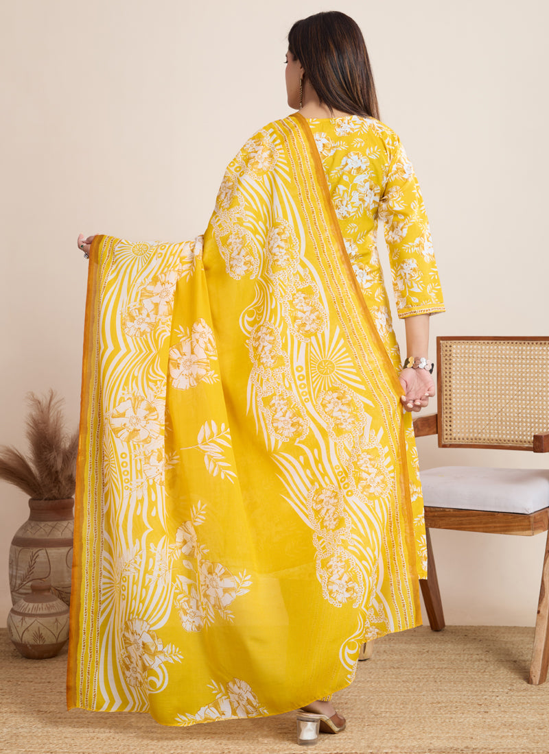 Prazu Fashion Yellow Printed Cotton Blend Festival Wear Salwar Suit | Grocsy