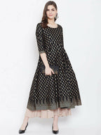 Cheera Embellished Daily Wear Cotton Blend Kurta - Black | Grocsy