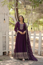 Evanik Purple Faux Blooming Gown with Dupatta With Attractive Embroidered Sequins work | Grocsy