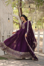 Evanik Purple Faux Blooming Gown with Dupatta With Attractive Embroidered Sequins work | Grocsy