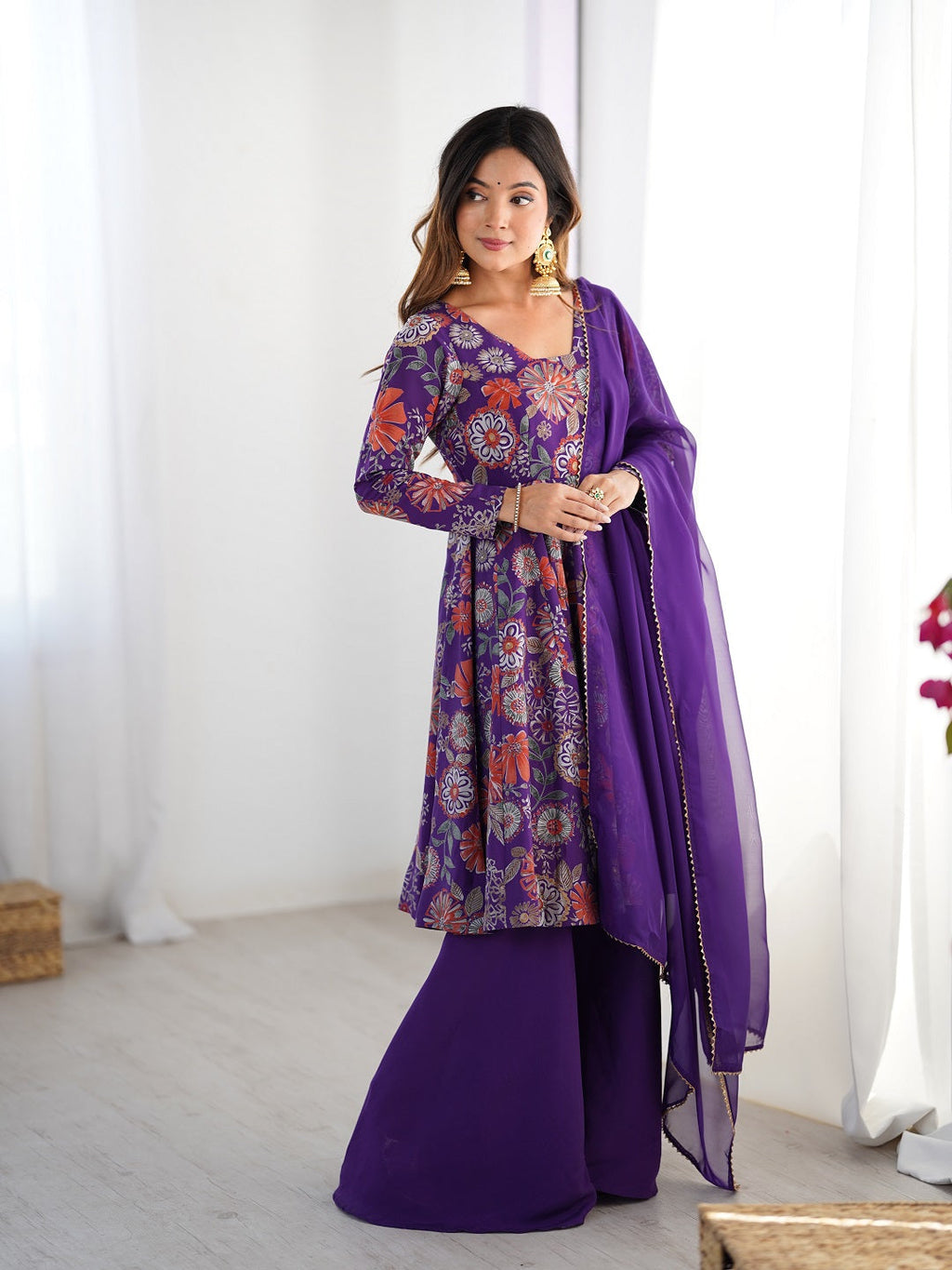 Evanik Purple Pure Romance Silk With Print Kediya With Palazzo Suit | Grocsy