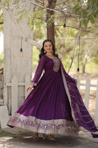 Evanik Purple Faux Blooming Gown with Dupatta With Attractive Embroidered Sequins work | Grocsy