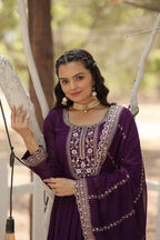 Evanik Purple Faux Blooming Gown with Dupatta With Attractive Embroidered Sequins work | Grocsy