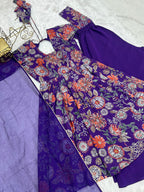 Evanik Purple Pure Romance Silk With Print Kediya With Palazzo Suit | Grocsy