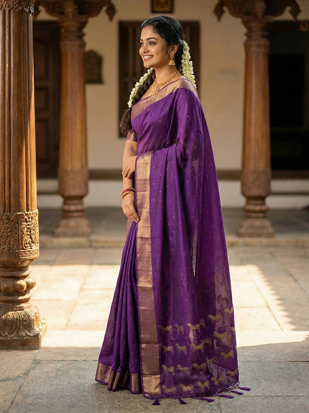 Anaita Purple Silk Saree With Blouse Piece | Grocsy