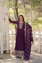 Evanik Purple Faux Blooming Gown with Dupatta With Attractive Embroidered Sequins work | Grocsy