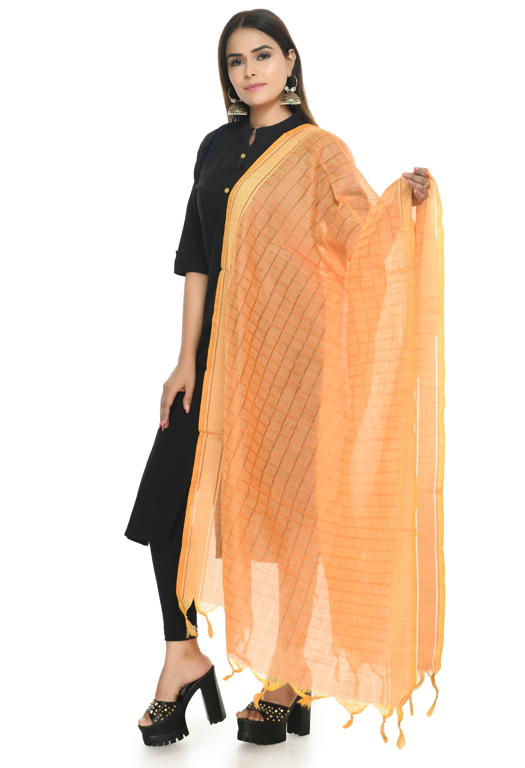 Mominos Fashion Moeza Handloom Cotton Light Orange Dupatta | Grocsy