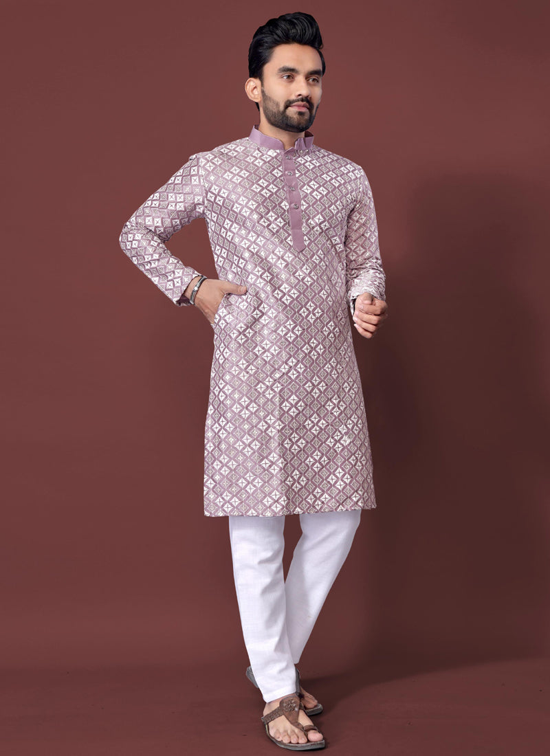 Prazu Fashion Onion Pink Silk Embroidered Thread Work Kurta | Grocsy