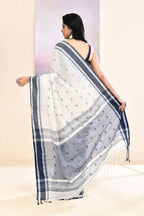 Piyari Fashion Women's White Embellished Cotton Saree | Grocsy
