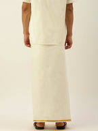 Ramraj Cotton Mens Poly Cotton 1/2 " Gold Jari Dhoti - Cream | Grocsy