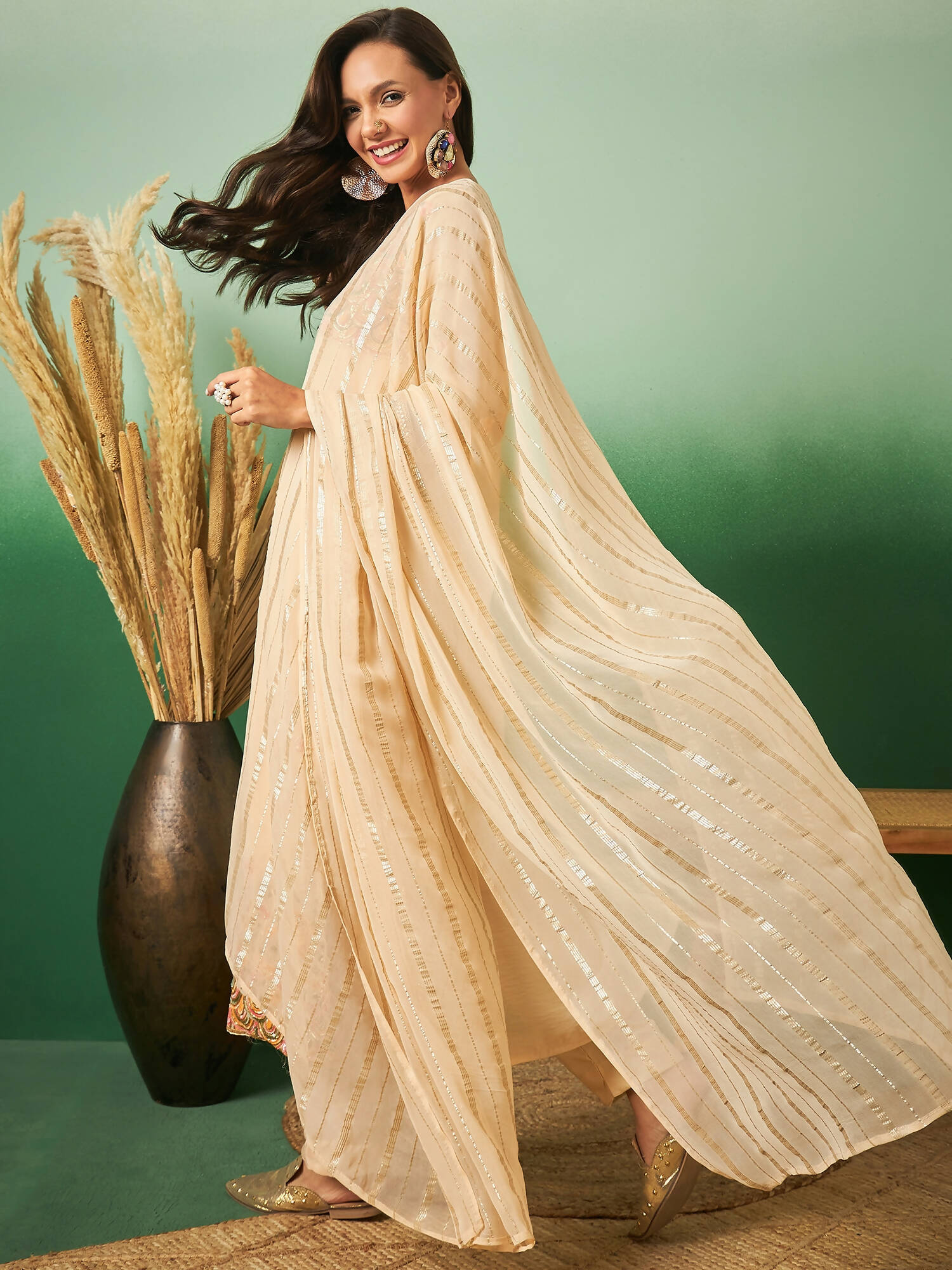 Light Orange Georgette Handwork Unstitched Dress Material - Hanika | Grocsy