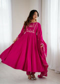 Joban Fashion Dark Pink Kurta Set Chanderi Sequence Embroidery Work | Grocsy