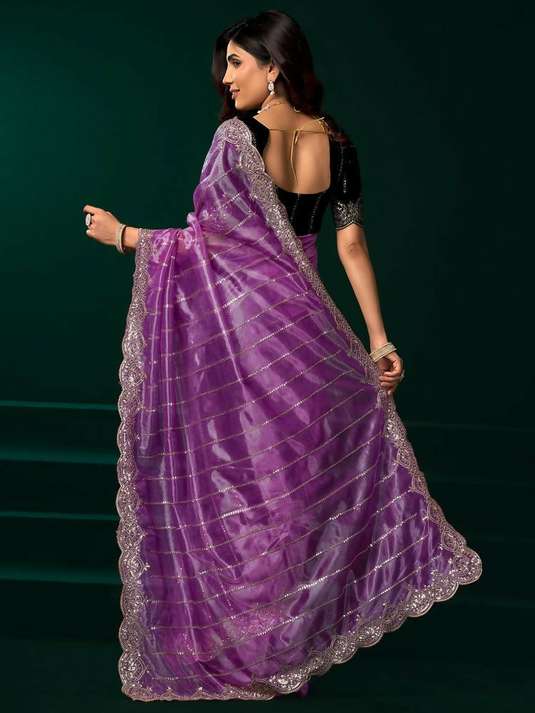 Joban Fashion Lavender Net Party Wear Sarees | Grocsy