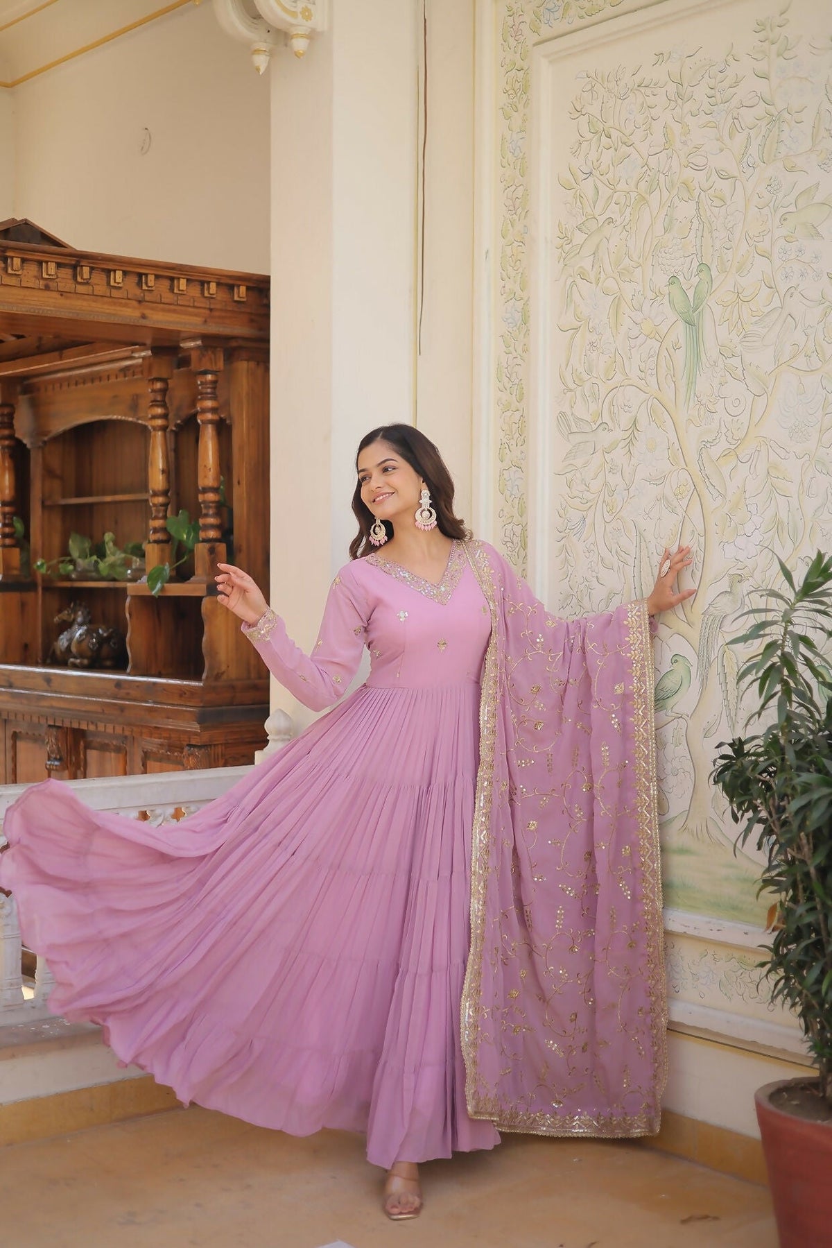 Joban Fashion Purple Georgette Sequence Embroidery Work Kurta Set | Grocsy