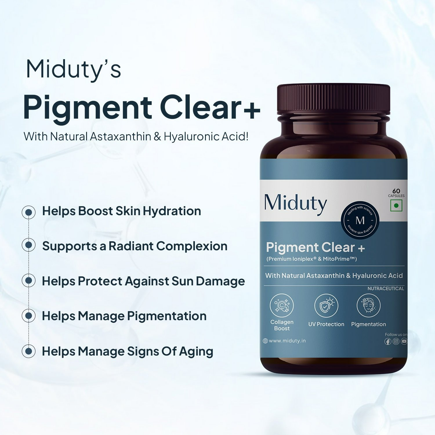 Miduty by Palak Notes Pigment Clear+ Oral Sunscreen Capsules | Grocsy
