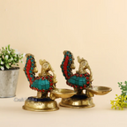 CraftVatika Brass Pair Of Peacock Diya Stand Showpiece | Grocsy