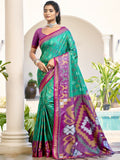 Shree Shyam Fashion Pochampalli Silk Rama Green Saree | Grocsy