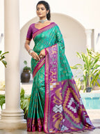 Shree Shyam Fashion Pochampalli Silk Rama Green Saree | Grocsy