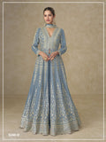 Teeya Creation Blue Color Chinon Silk Heavy Embroidery Work Party Wear Long Gown | Grocsy