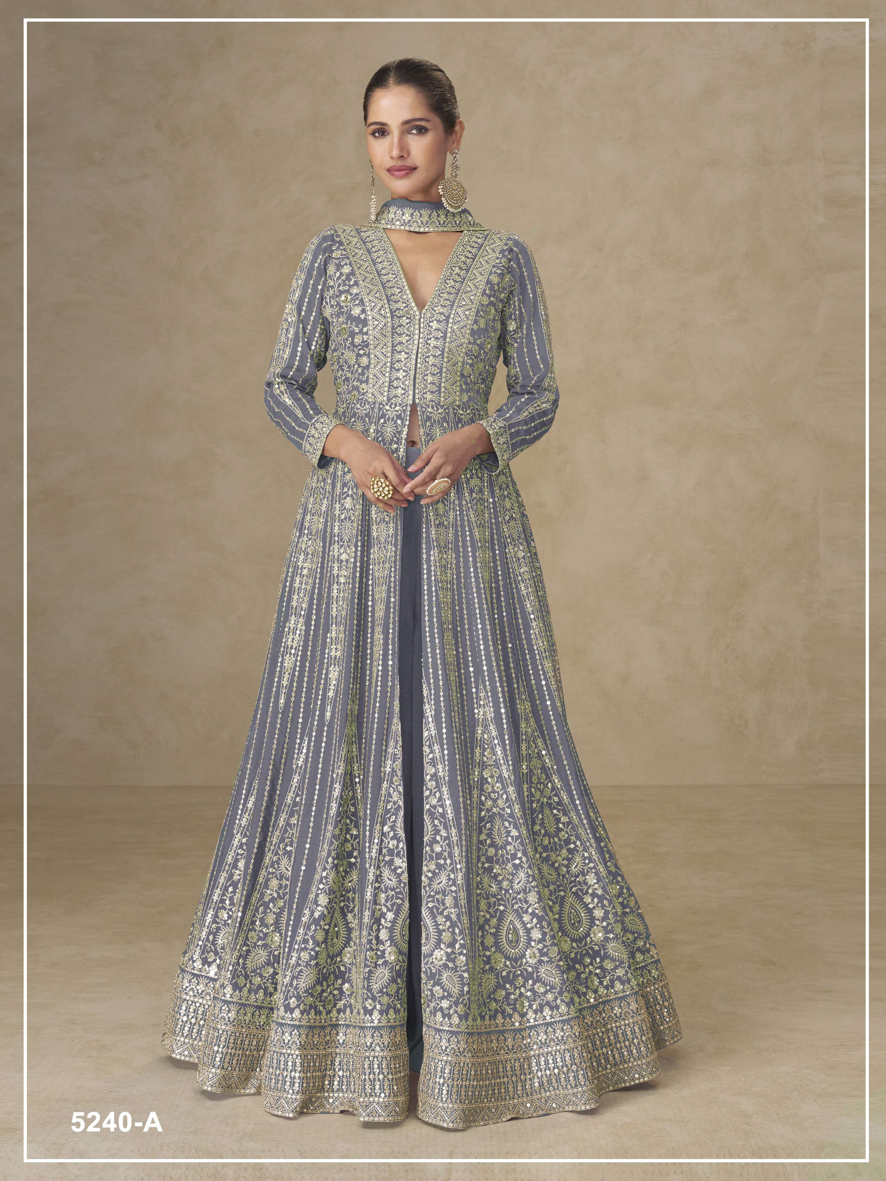 Teeya Creation Lavender Color Chinon Silk Heavy Embroidery Work Party Wear Long Gown | Grocsy