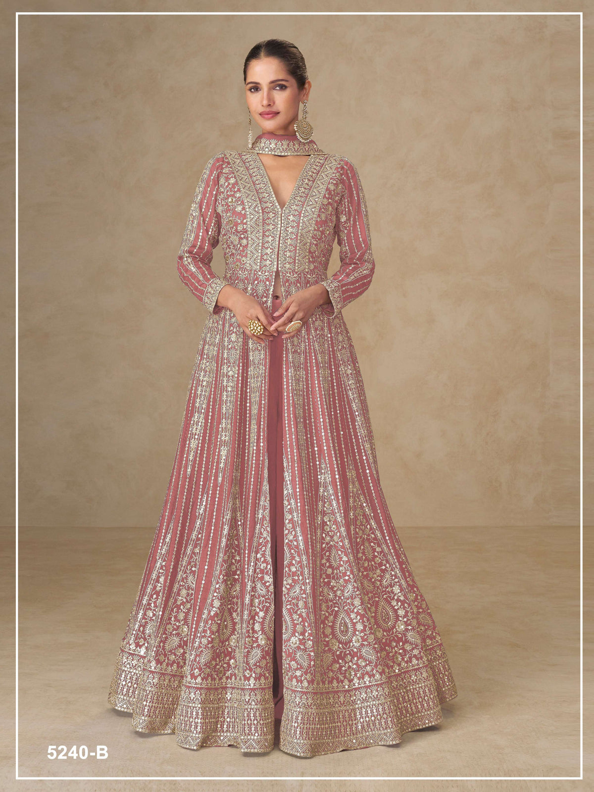 Teeya Creation Peach Color Chinon Silk Heavy Embroidery Work Party Wear Long Gown | Grocsy