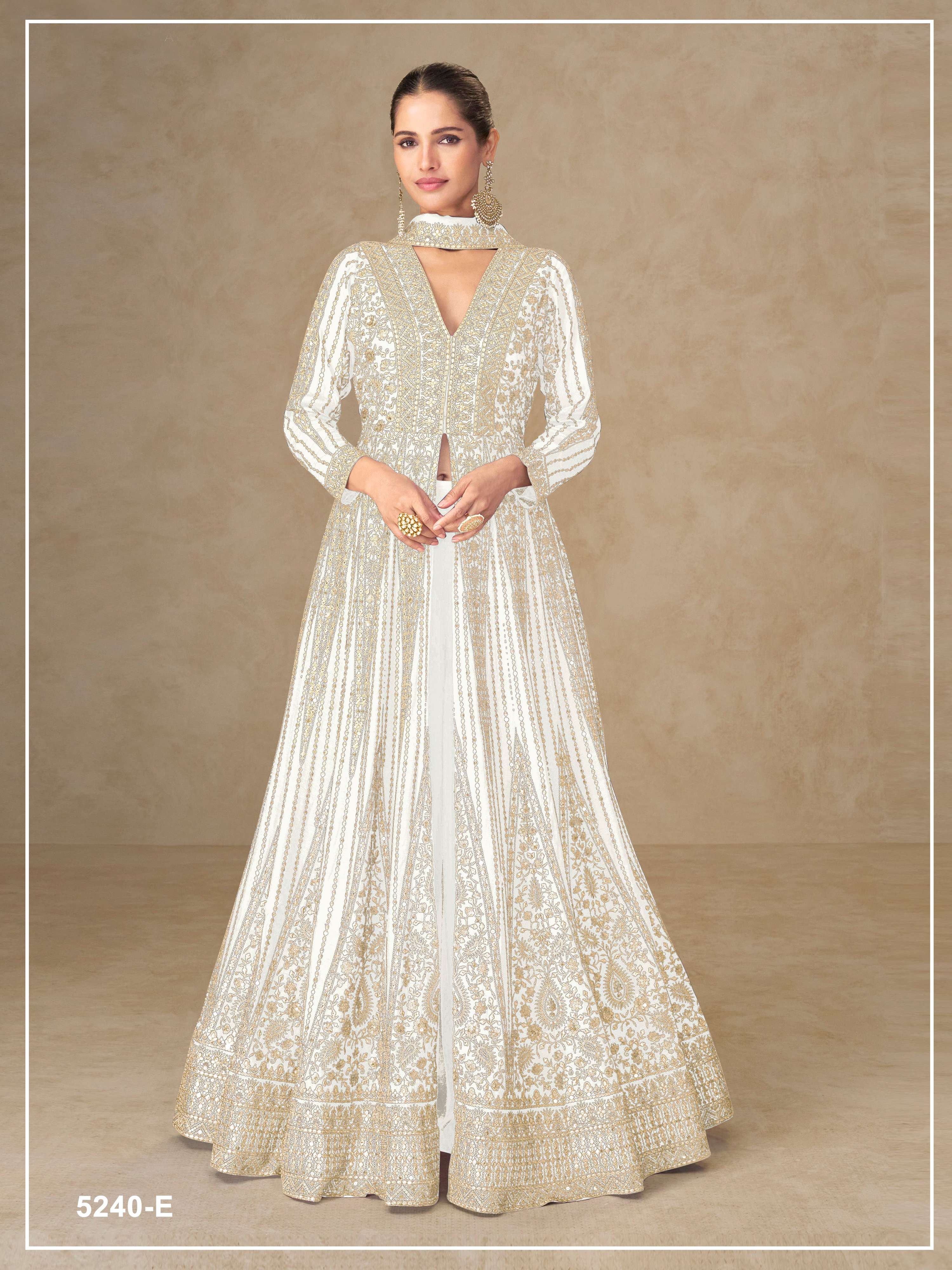 Teeya Creation White Color Chinon Silk Heavy Embroidery Work Party Wear Long Gown | Grocsy