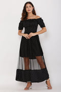 PAVONINE Black Color Micro Dot Net Kansai Dress For Women | Grocsy
