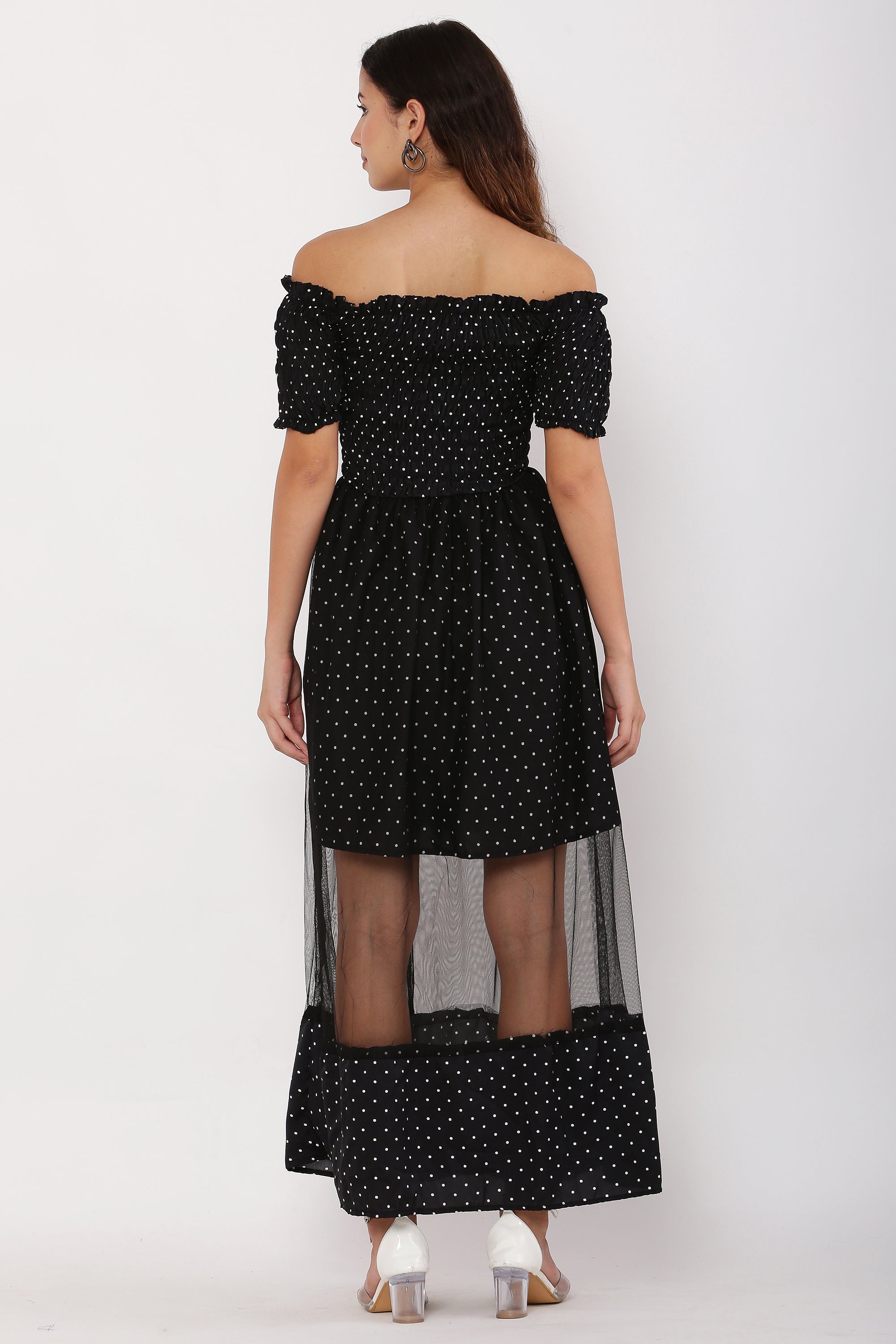 PAVONINE Black Color Micro Dot Net Kansai Dress For Women | Grocsy