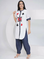 Joban Fashion White Rayon Crepe Applique Embroidered Shirt with Afghani Pants | Grocsy