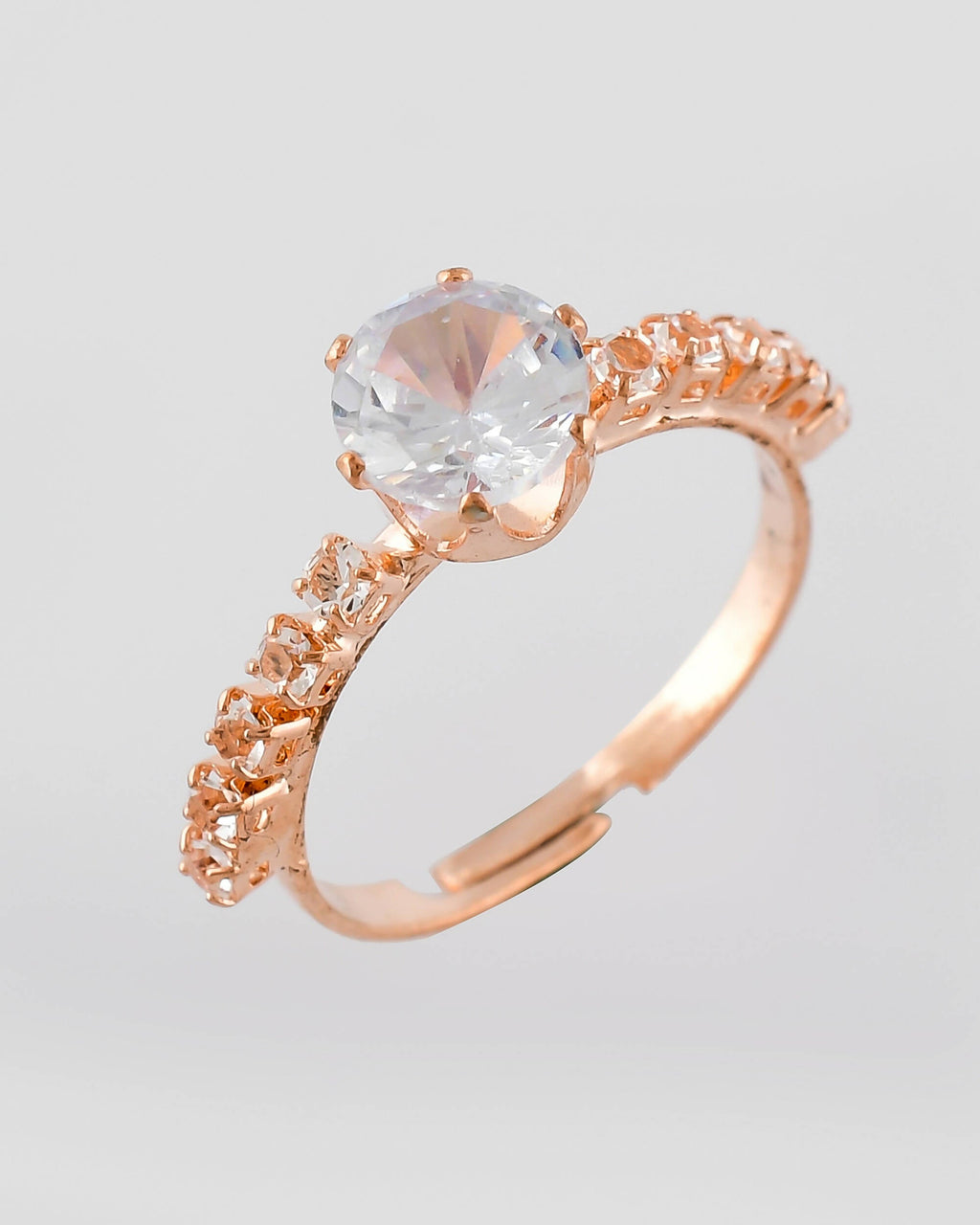 VOJ white CZ-detail Stainless Steel Cubic Zirconia Gold-Polished adjustable finger Ring | Grocsy