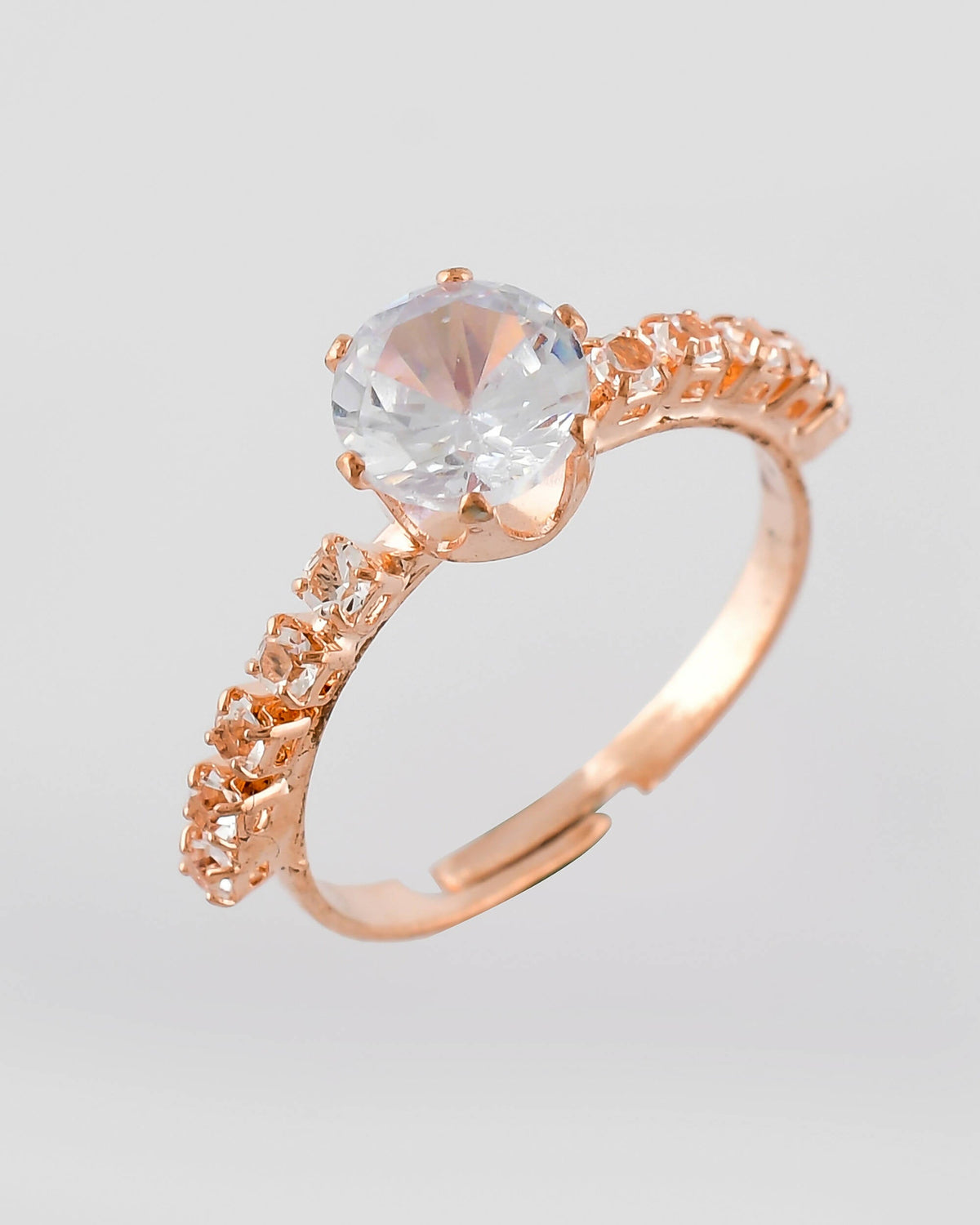 VOJ white CZ-detail Stainless Steel Cubic Zirconia Gold-Polished adjustable finger Ring | Grocsy