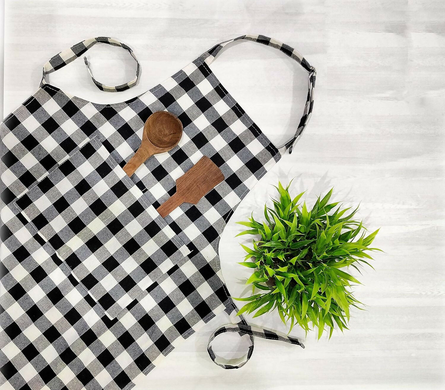 Glun Waterproof Unisex Kitchen Checkered Design Apron-Multicolour (Pack Of 2) | Grocsy