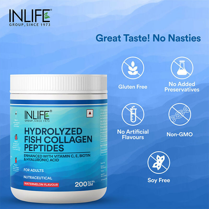 Inlife Hydrolyzed Fish Collagen Peptides Powder - Watermelon | Grocsy