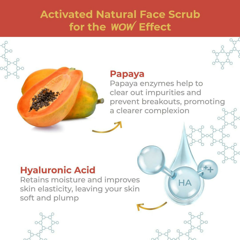 WOW Skin Science Papaya and Hyaluronic Acid Hydrating Face Scrub for Gently Exfoliates, Unclogs Pores | Grocsy