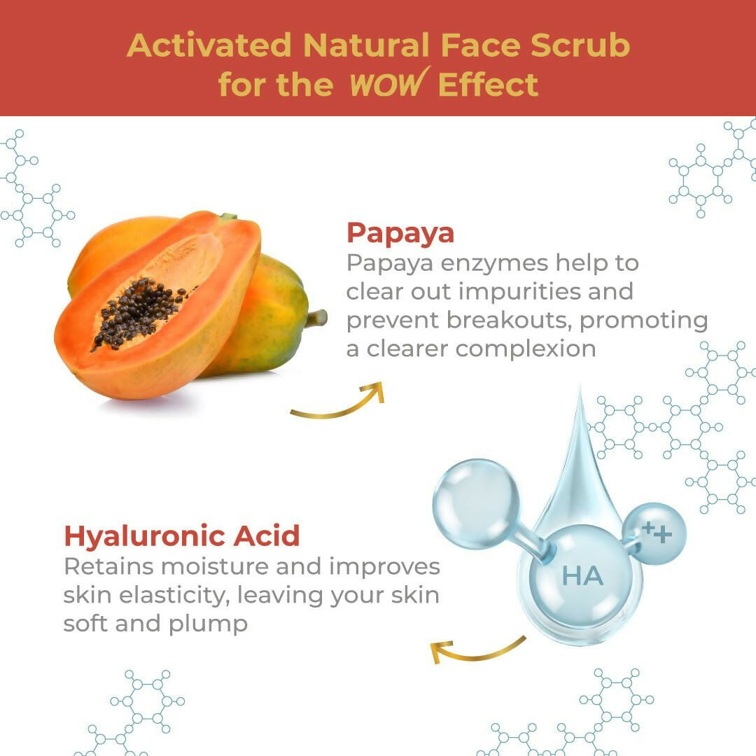 WOW Skin Science Papaya and Hyaluronic Acid Hydrating Face Scrub for Gently Exfoliates, Unclogs Pores | Grocsy