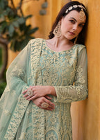 Light Green Pure Butterfly Net Wedding Wear Anarkali Suit - Emponline | Grocsy