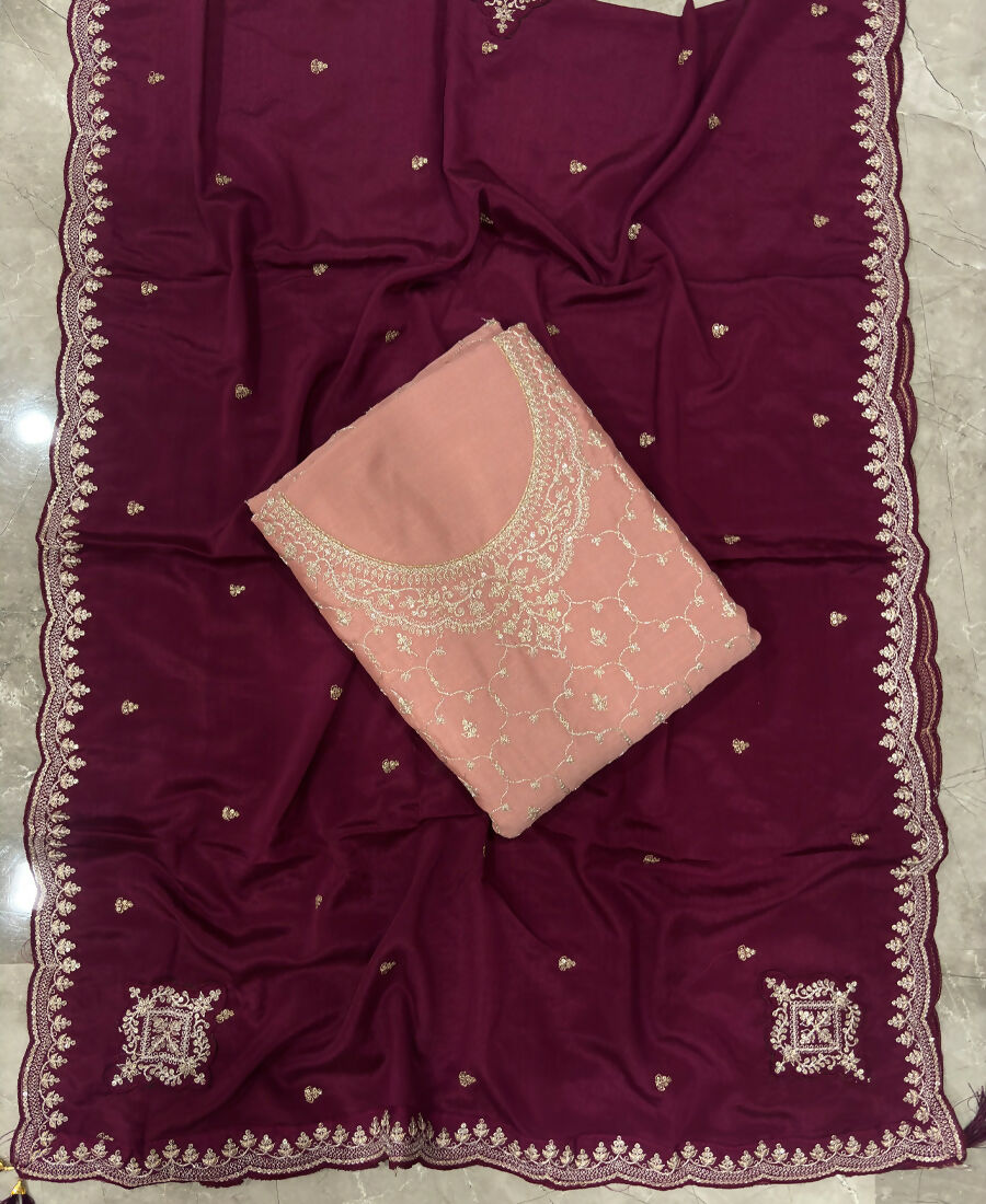 KC Heavy Chinon Peach Salwar Suit For Women Ethnic Wear | Grocsy