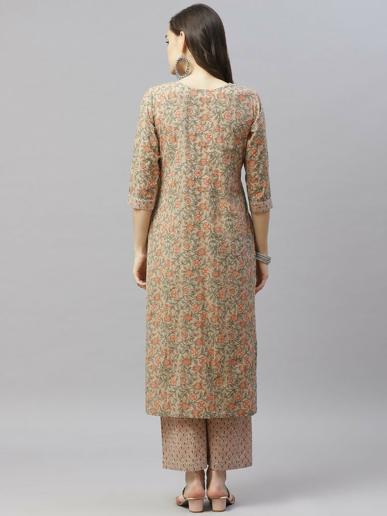 Miravan Women's Pure Cotton Printed Straight Kurta And Palazzo | Grocsy