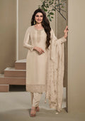 Anaita Beige Heavy Natural Crepe Stitched Suit with Embroidery & Zarkhan Work | Grocsy