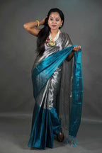 Exclusive Collection Beautiful Gray Green Tissue Silk Hand Weaving Handloom Saree With Running Blouse Piece | Grocsy