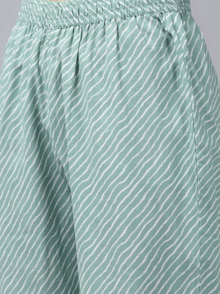 Yufta Women Green Bandhani Print Gotta Patti Pure Cotton Kurta with Palazzo and Dupatta | Grocsy