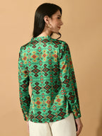 Myshka Women's Multi Satin Printed Smart Shirt | Grocsy