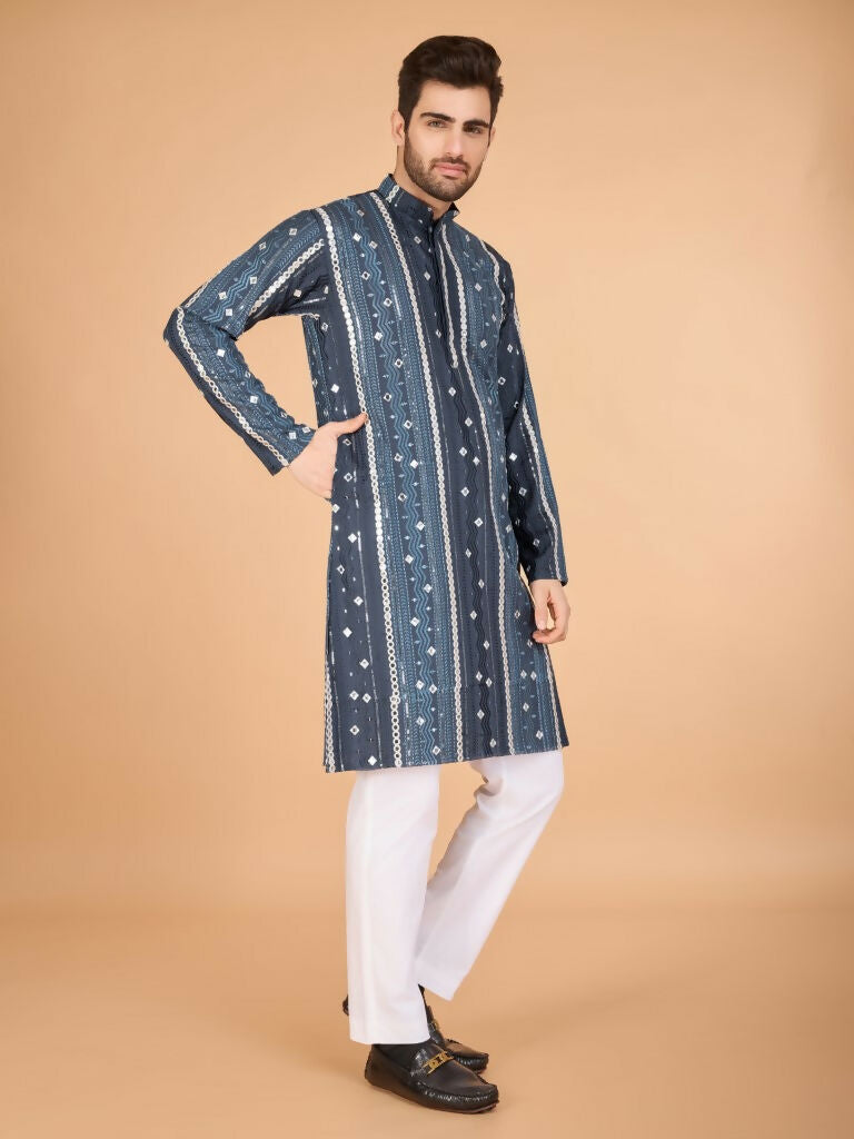 Vastranavya Grey Exclusive Festival Wear Pure Viscose Rayon Sequence & Foil Mirror Heavy Embroidered Work Kurta | Grocsy