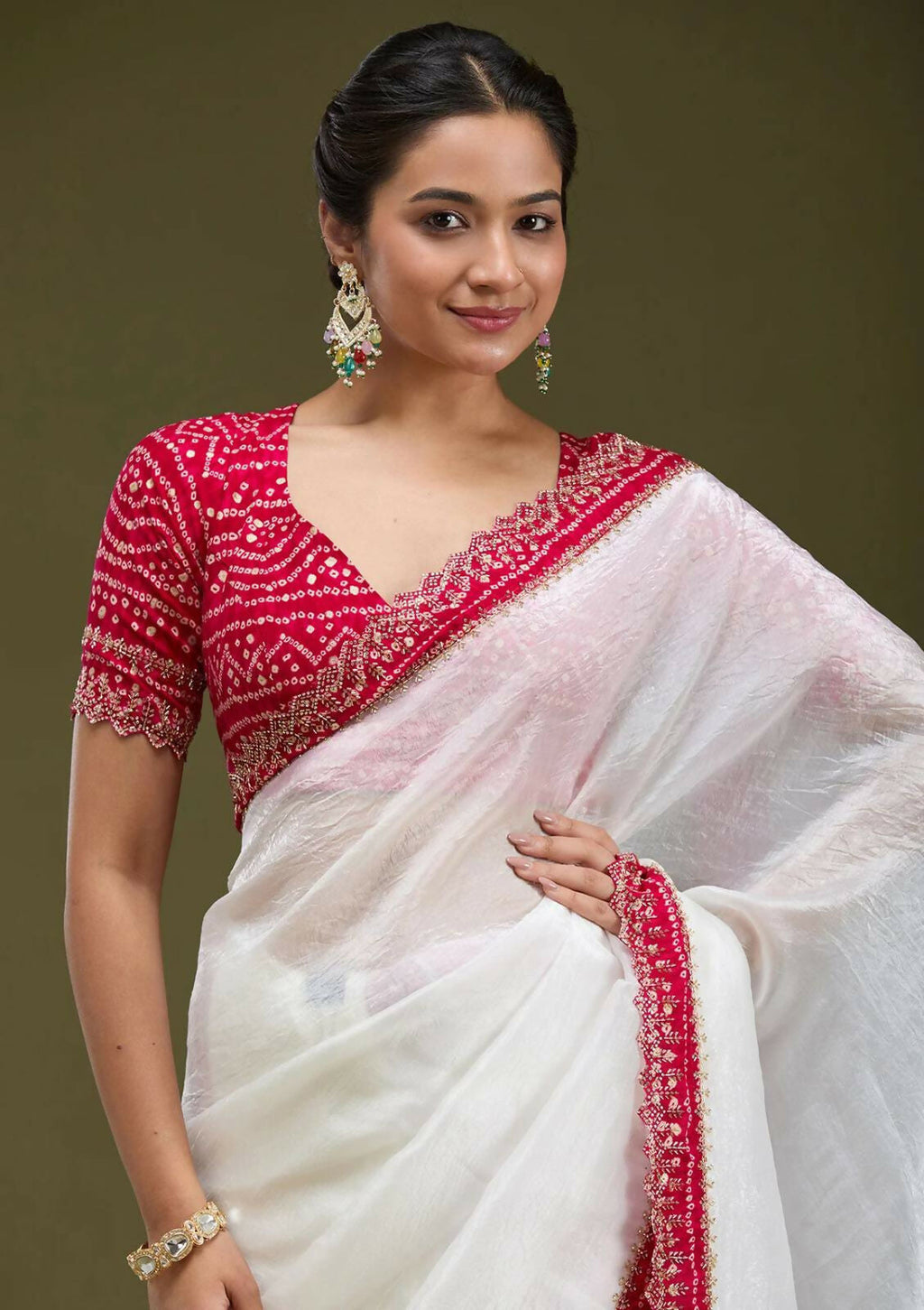 Joban Fashion White Tissue Gold Crush Party Wear Sarees | Grocsy