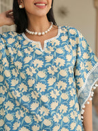 Aramya Kaftan Soft Cotton Floral Print Women's Kurta - Blue | Grocsy